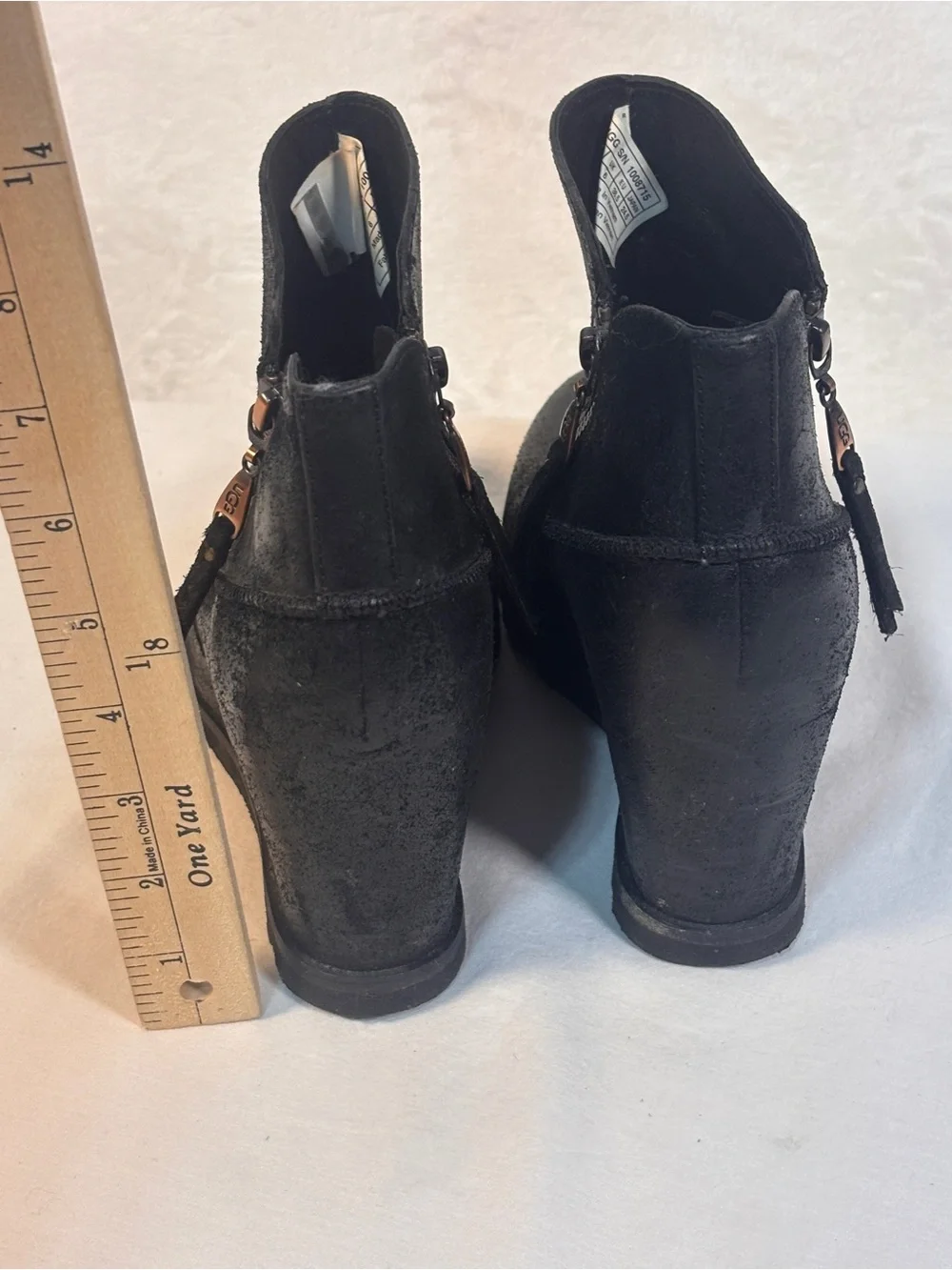 UGG Australia Myrna Black Leather Hidden Wedge Ankle Boots Zippers Sz 7.5
